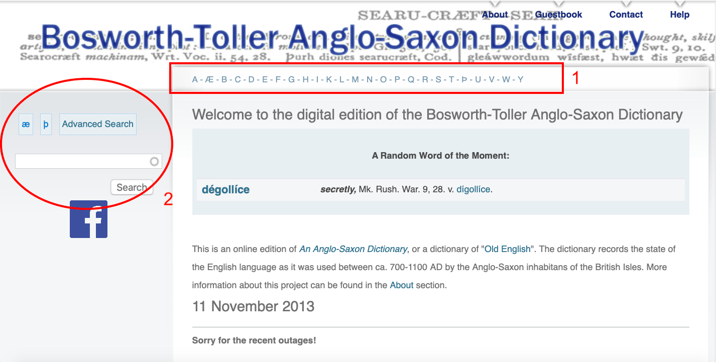 Figure 14. Bosworth-Toller Anglo-Saxon Dictionary Search Options