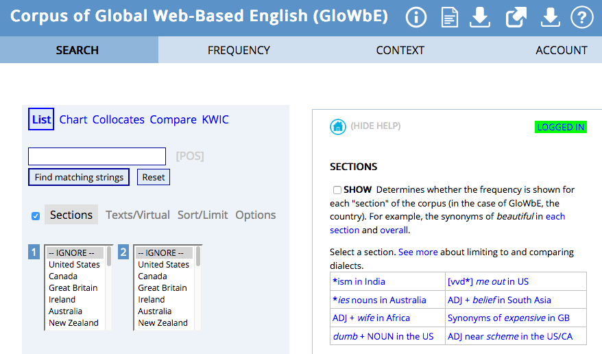 Figure 1. GloWbE interface