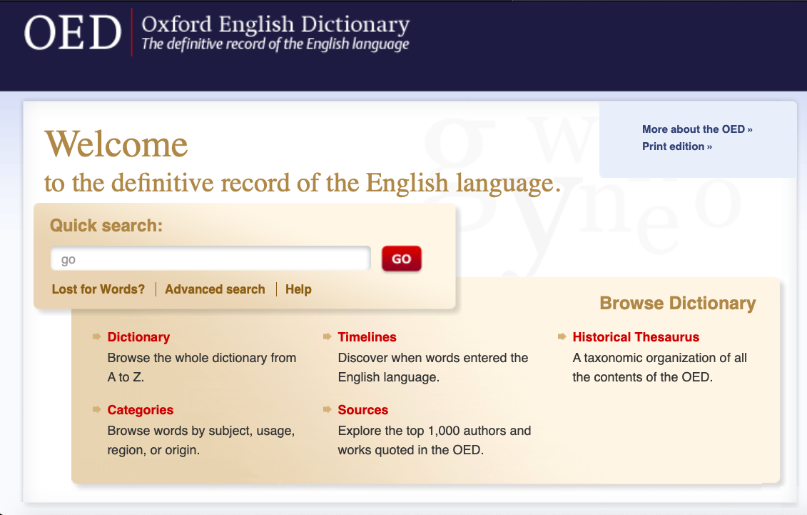 Figure 1. OED start page