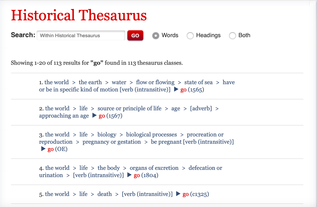 Figure 4. Quick Search in the Historical Thesaurus