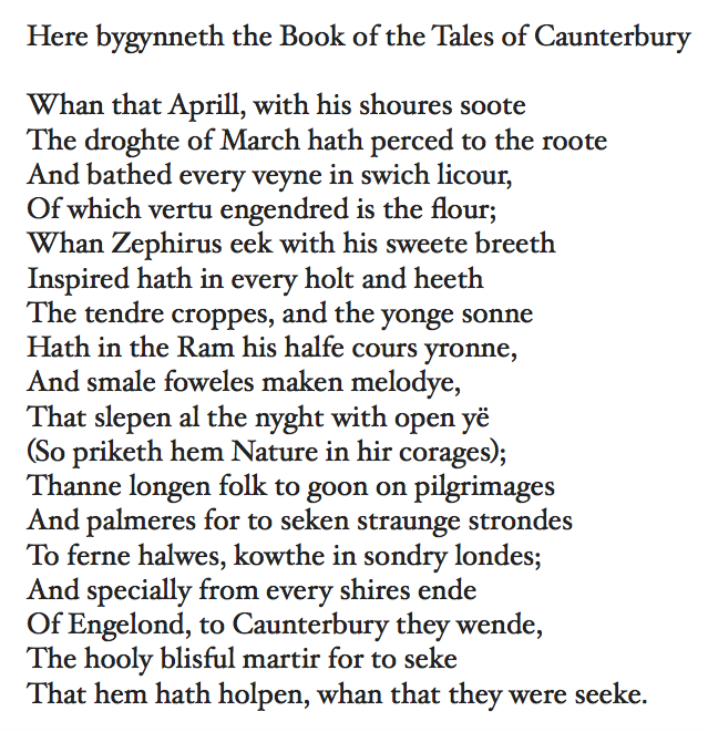 Figure 1. Screenshot of opening lines from Chaucer’s The Canterbury Tales
