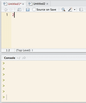 Figure 4. Interaction between the script editor and the console in RStudio